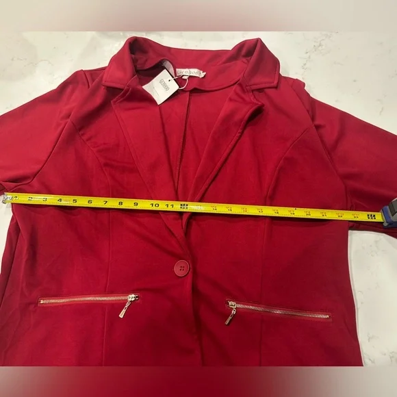 Genhoo Women's Red Long Sleeve Blazer Open Front Cardigan Jacket Work - Picture 7 of 10